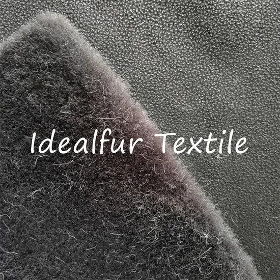 ブラウンライチスエード生地とホワイトキャメルフェイクファーのボンディング